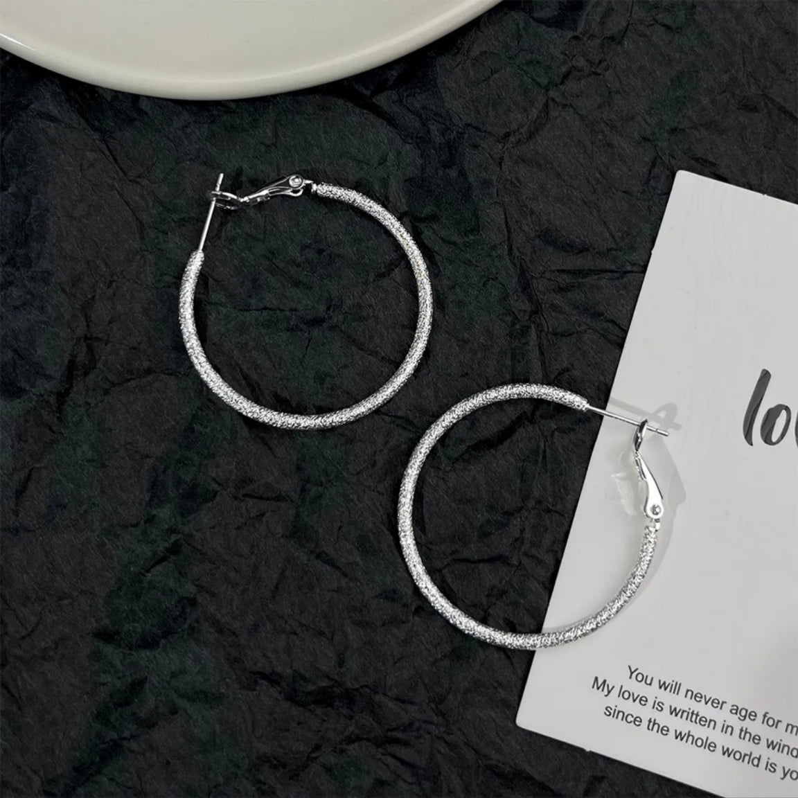 1 Pair 999 Sterling Silver Shimmer Hoop Earrings, Minimalist Style, Perfect For Daily Wear And Valentine's Gift