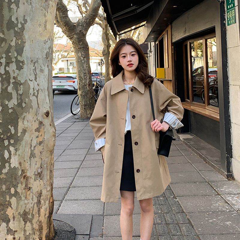 New Fallwinter Casual Draped Khaki Korean-style Trench Coat For Women