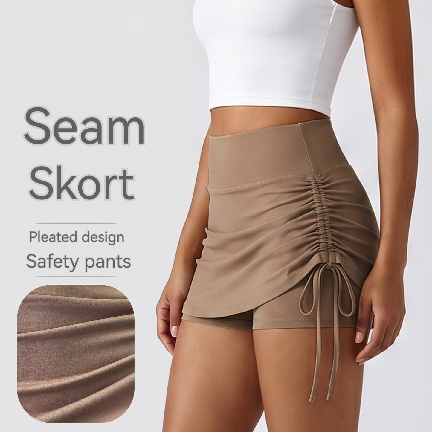 New Anti-exposure Ruched Faux Two-piece Sports Skirt For Women