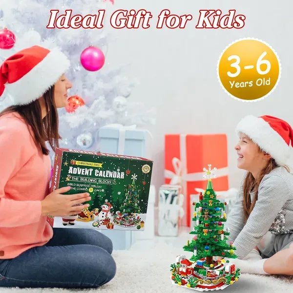 Christmas Tree Building Toy - 701 Pcs With 24-Day Countdown Calendar, 30 LED Warm Lights (USB Powered) - Santa, Ornaments, Snowflake Topper - Educational Blocks For Kids 3-6, Tabletop Decor
