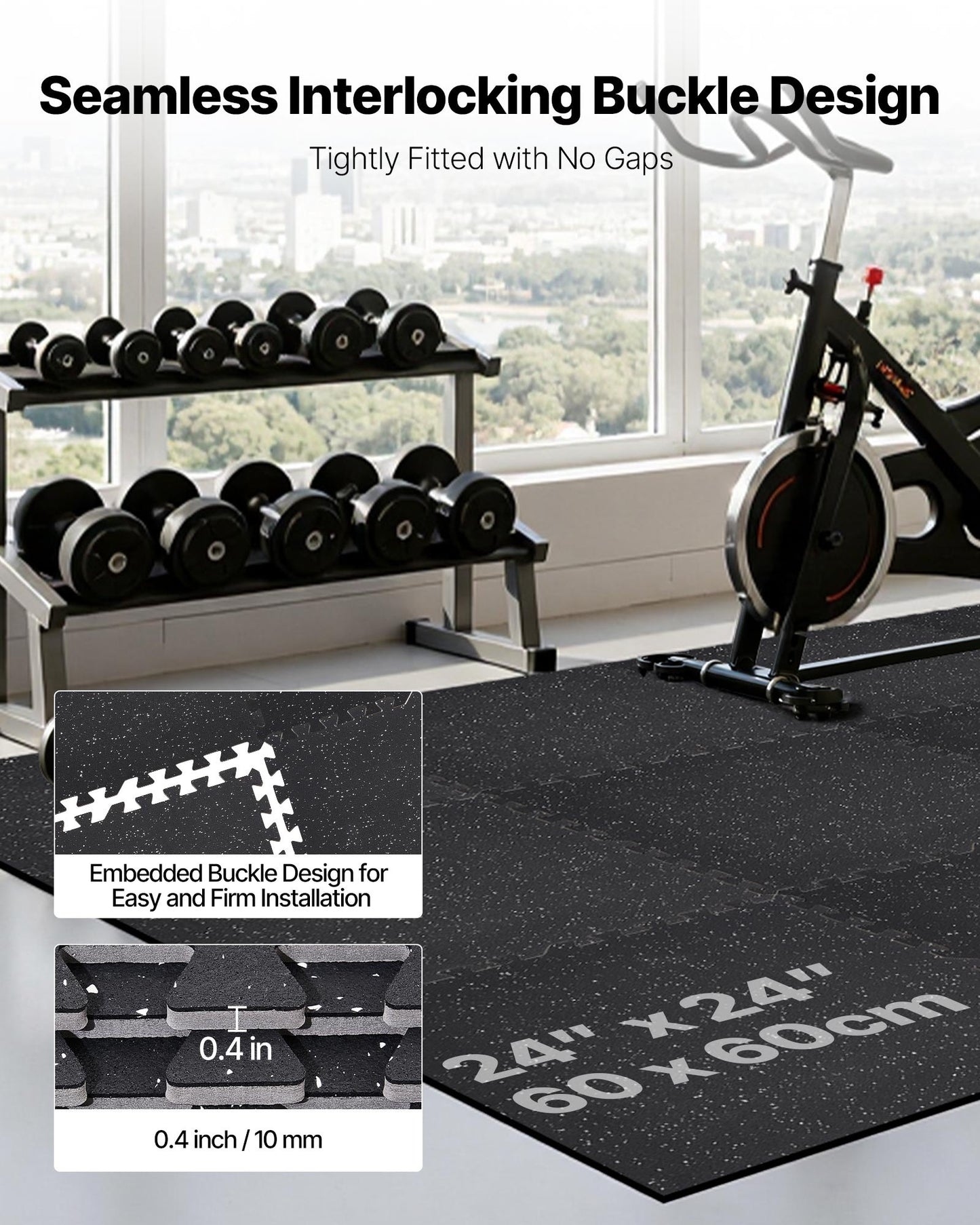 Puzzle Exercise Mat, 12 PCS Fitness Equipment Mats, 24 X 24 X 0.4 In, High-Density EVA Foam Mats Set, Interlocking Rubber Soft Tiles, Protective Floor Padding With White Dots For Home Gym Office