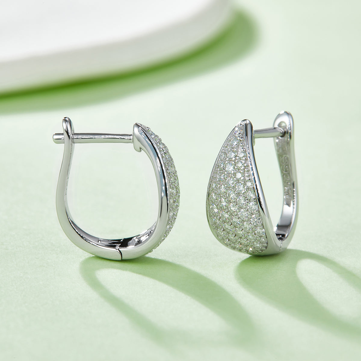3.1g S925 Sterling Silver 83-Stone Moissanite Hoop Earrings  Teardrop Pave Huggie Hoops With GRA Certificate, Platinum Plated Fine Jewelry Gift Box Set For Women