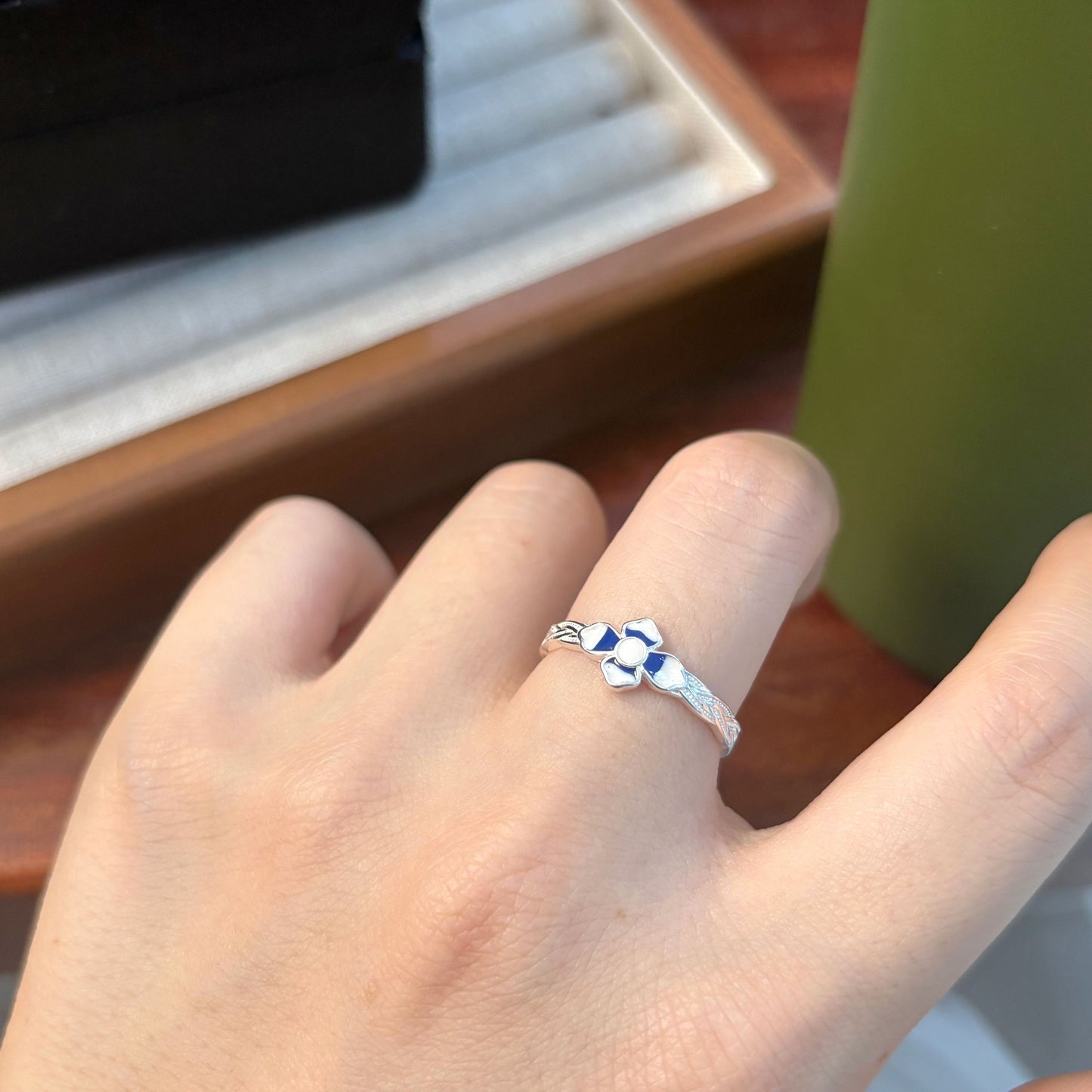 1pc 999 Sterling Silver Enamel Flower Open Ring, Fresh Chinese Style, Perfect For Daily Wear & Valentine's Day Gift