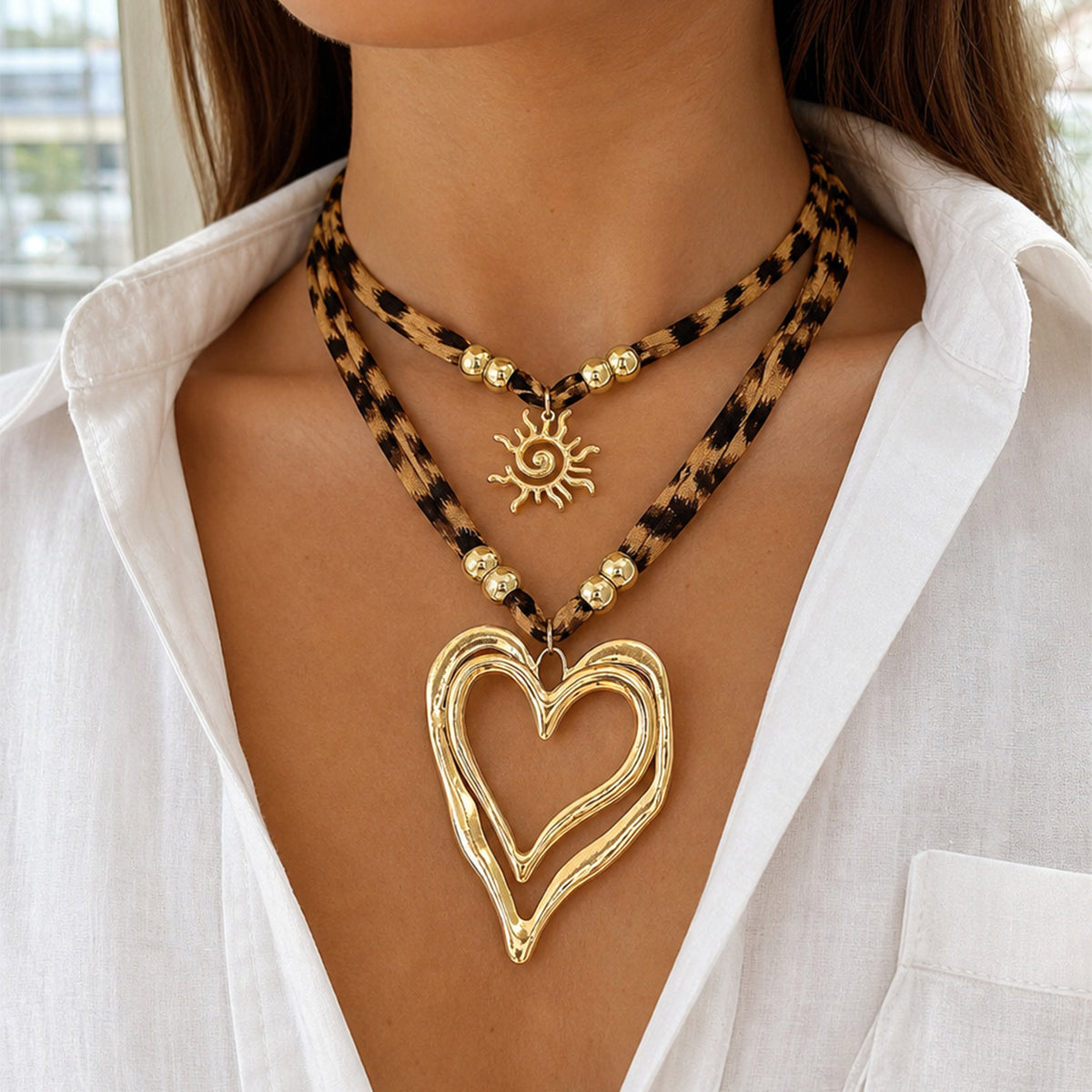 Women Lava Texture Big Heart Pendant Choker Necklace,CCB Beads With Pearl Fashion Costume Accessories For Daily Party Occasion