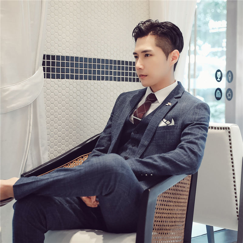 Korean Gentleman Plaid Suit For Men