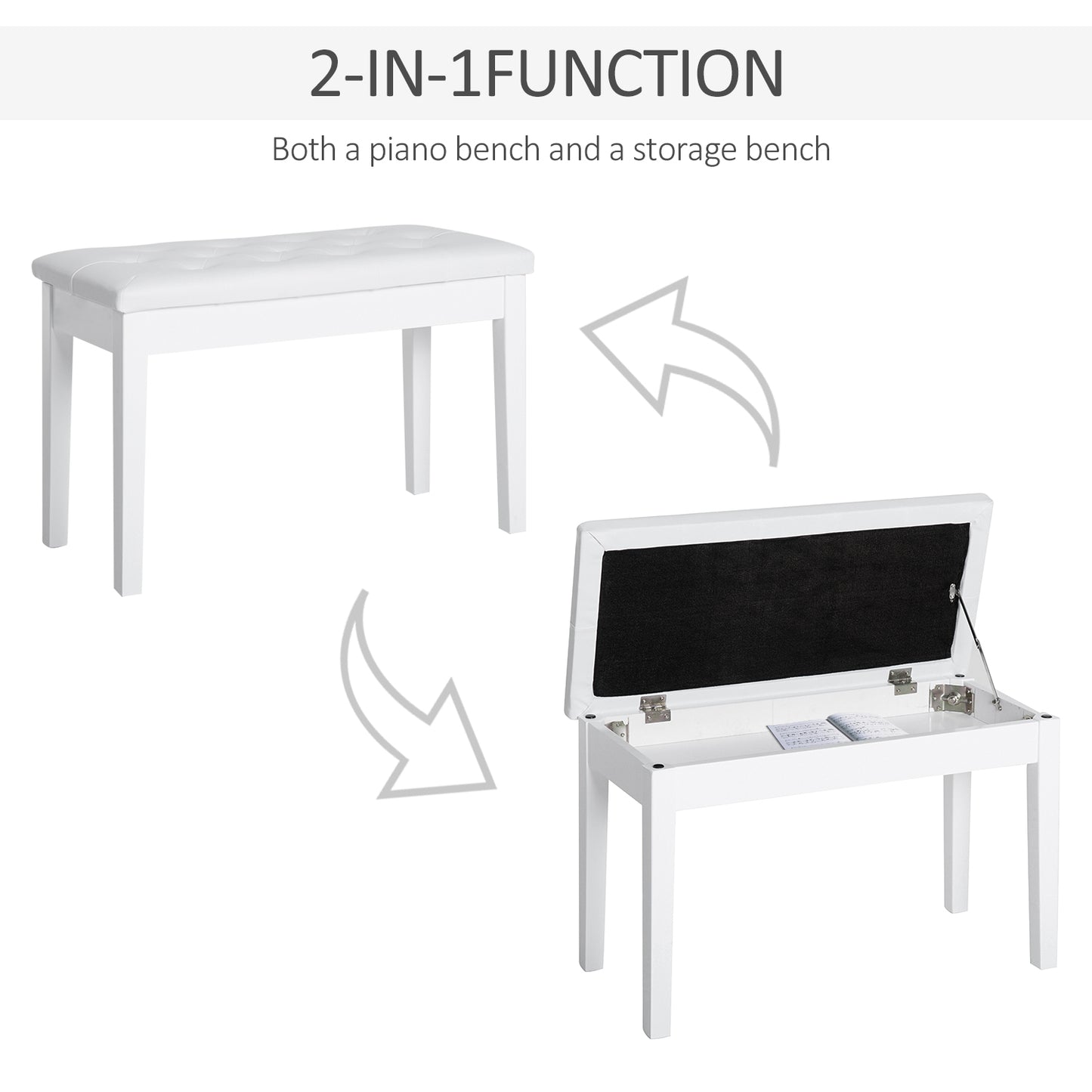 PU Leather Upholstered Piano Stool Makeup Stool Bench Dressing Table Seat With Storage 76x36x50cm, White
