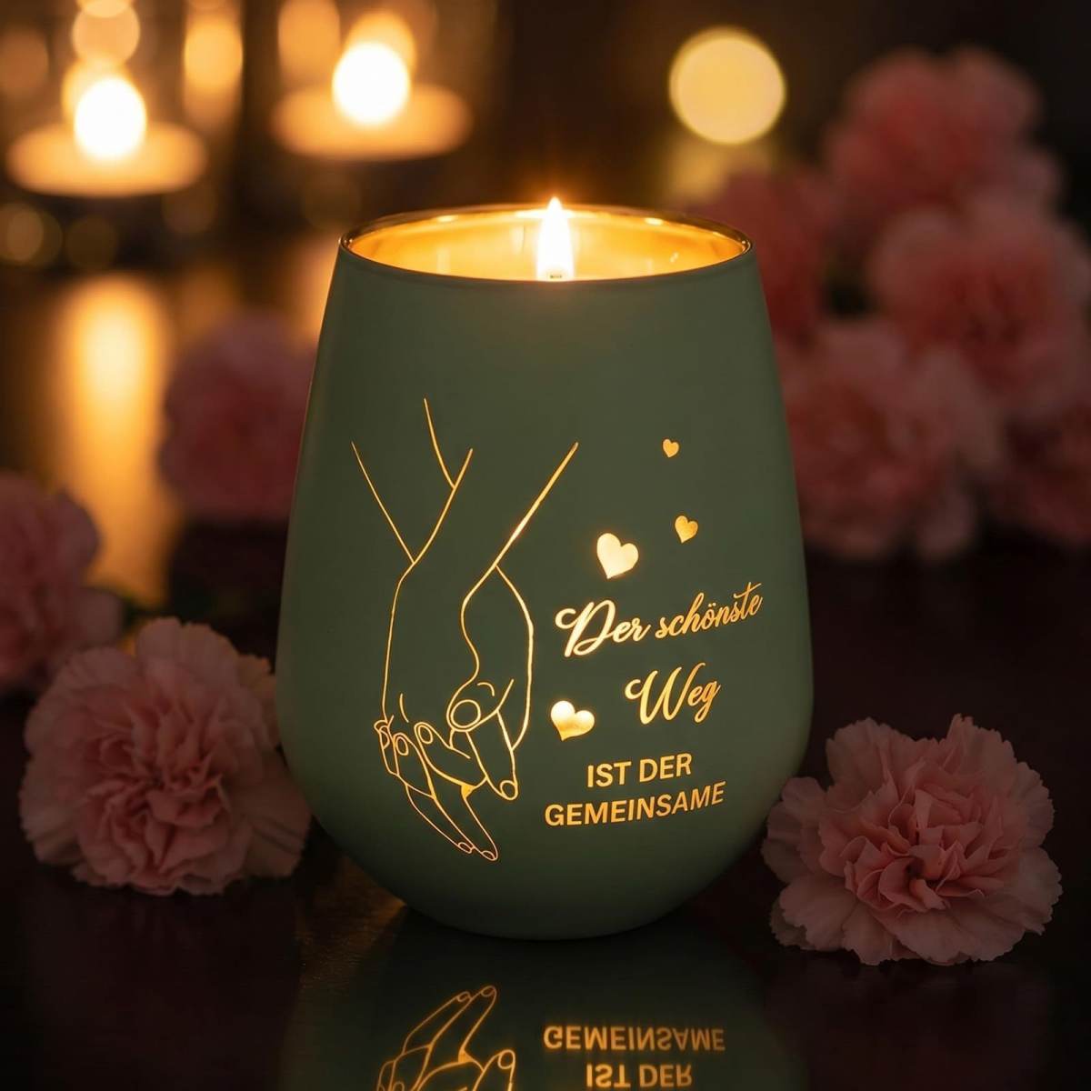 Sage Green Glass Lantern – Engraved Tealight Holder, Decorative Home Accessory