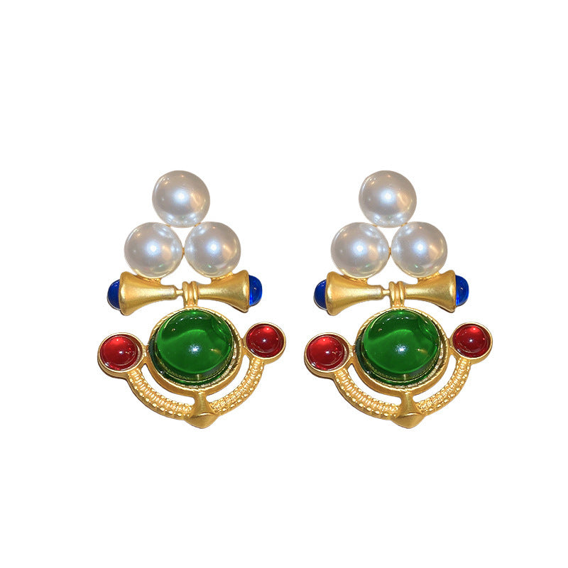Vintage Classic Green Butterfly Earrings Women 925 Silver Pin Pearl Rhinestone High End Gift