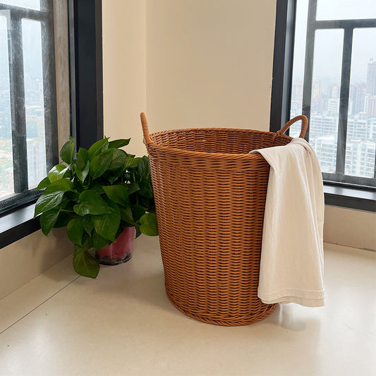 Woven Rattan Hand-braided Laundry Basket Storage Bin Rattan-style For Home Use