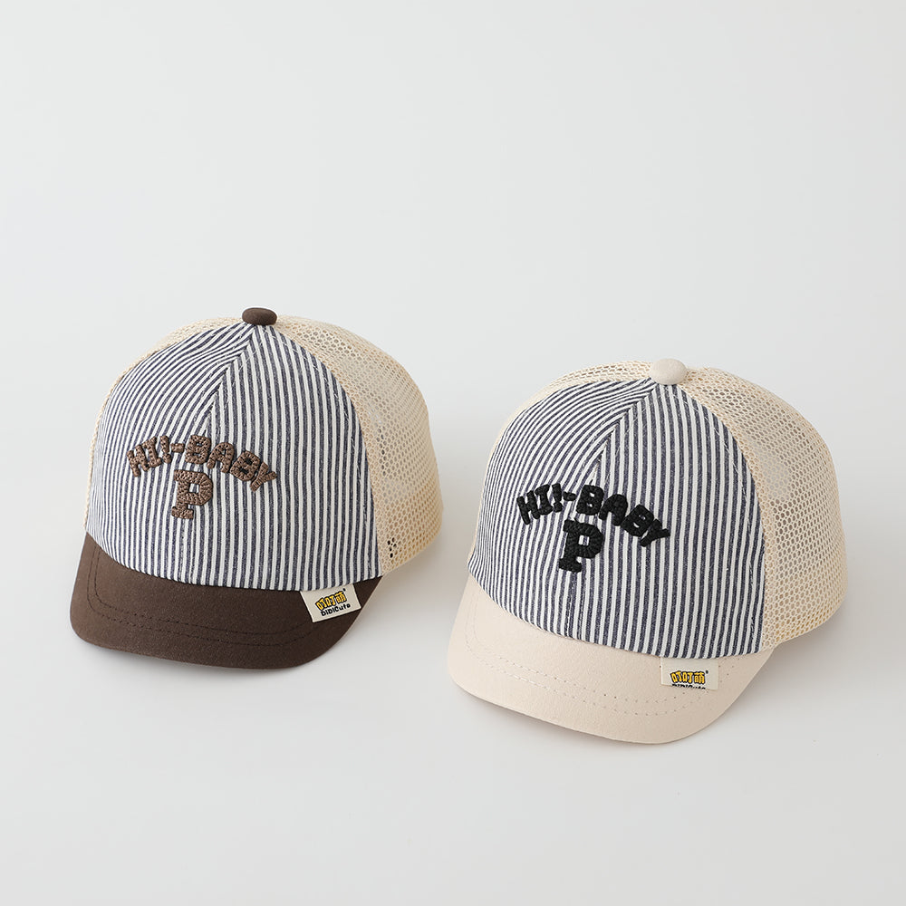 The New Children's Embroidered Letter P Vertical-striped Hat With Multi-color Design Is A Fashionable And Casual Baseball Cap Suitable For Outdoor Outings.