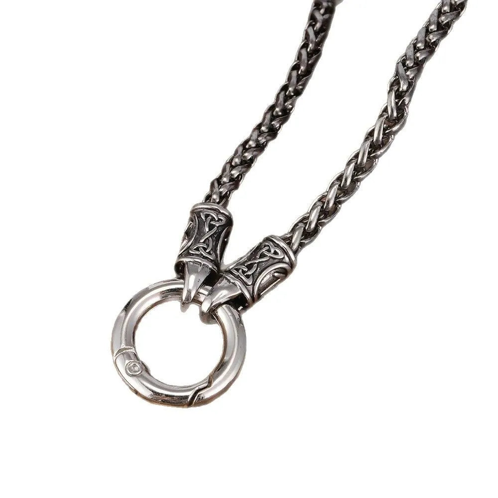 1pcs Vintage Carved Spring Ring Wheat Chain  Necklace, Retro Viking Ethnic Style, For Men Street Biker Wear & Male Holiday Gifts