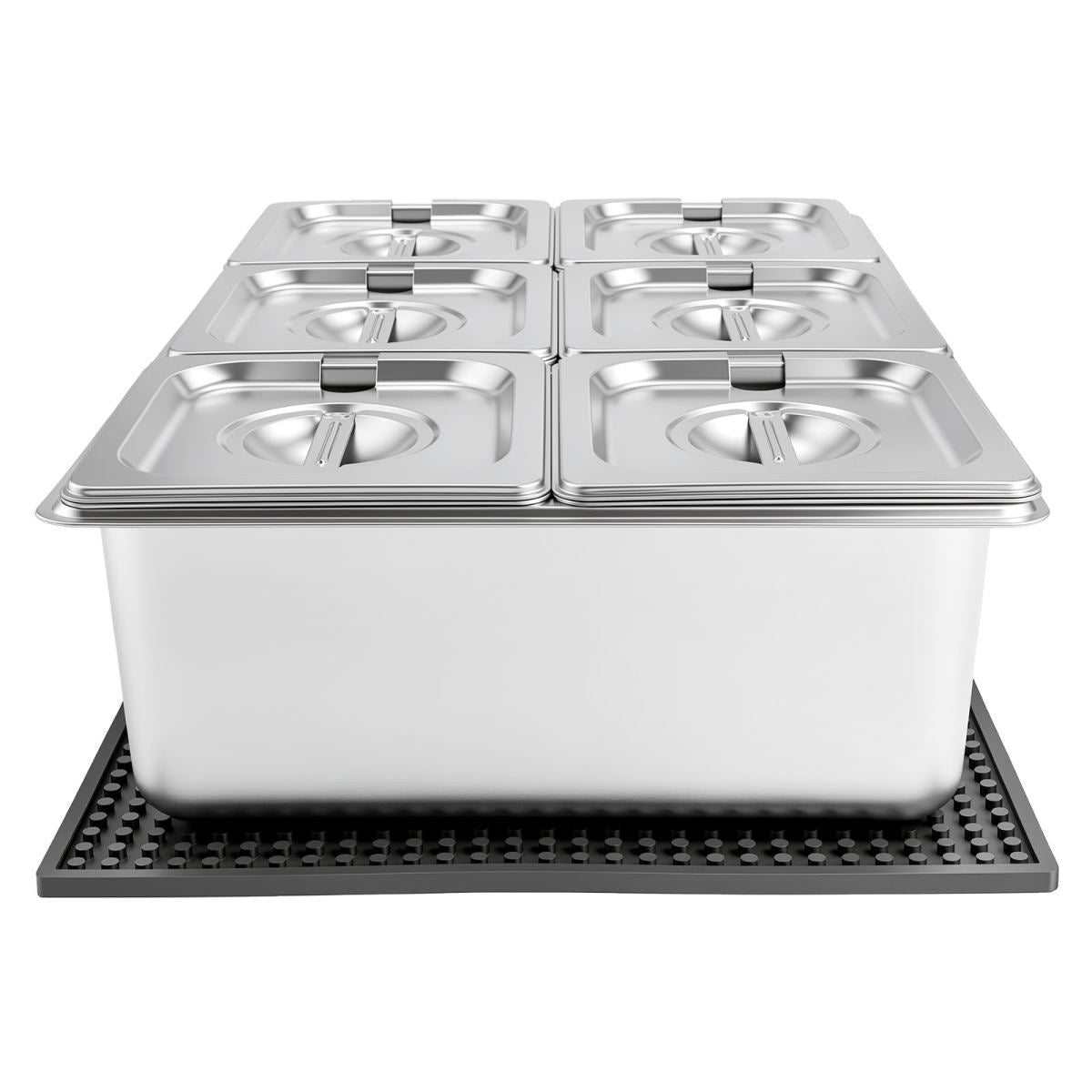 Countertop Food Serving Display Container, Stainless Steel Food Salad Server Tray, Buffet Condiment Dispenser, Ice Cooled Rack With Separate Lid, For Restaurant, Hotel, Party (6x1/6 Pan)