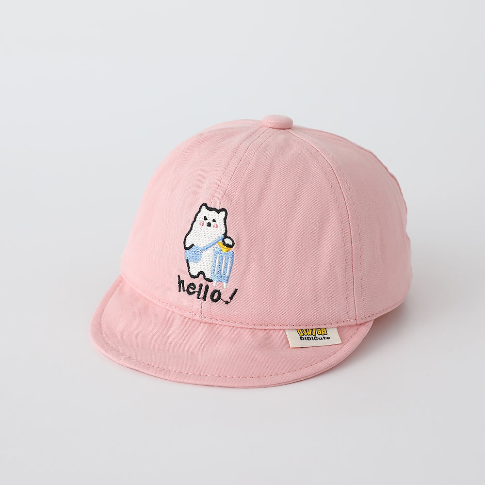 Children's Single-color Cartoon Polar Bear Embroidered Adjustable Cute Casual Brimmed Baseball Cap Suitable For Outdoor Travel And Outings