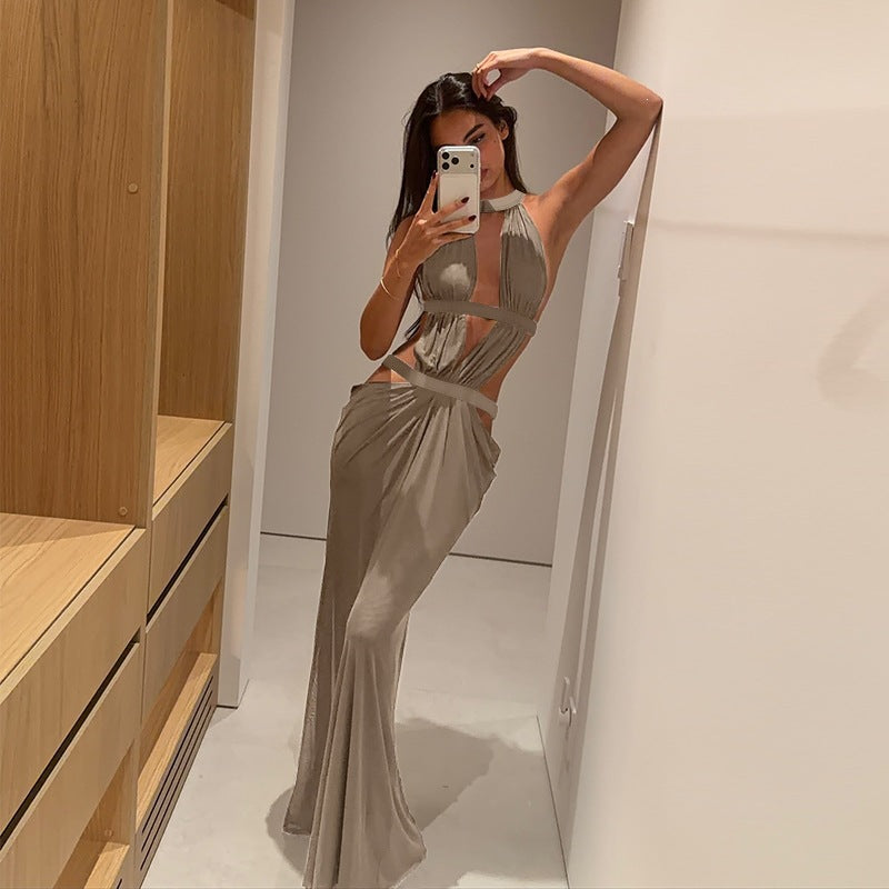 New Sparkling Ribbon-strapped Sexy Hollow-out Holiday Dress For Women