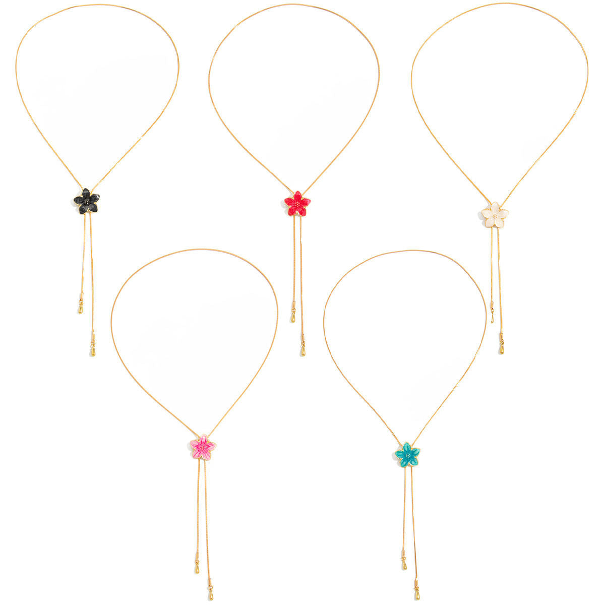 Cross-border European American Ins Style Colorful Enamel Floral Pendant Necklace, Fashion Metal Adjustable Pull Chain Women Neck Jewelry