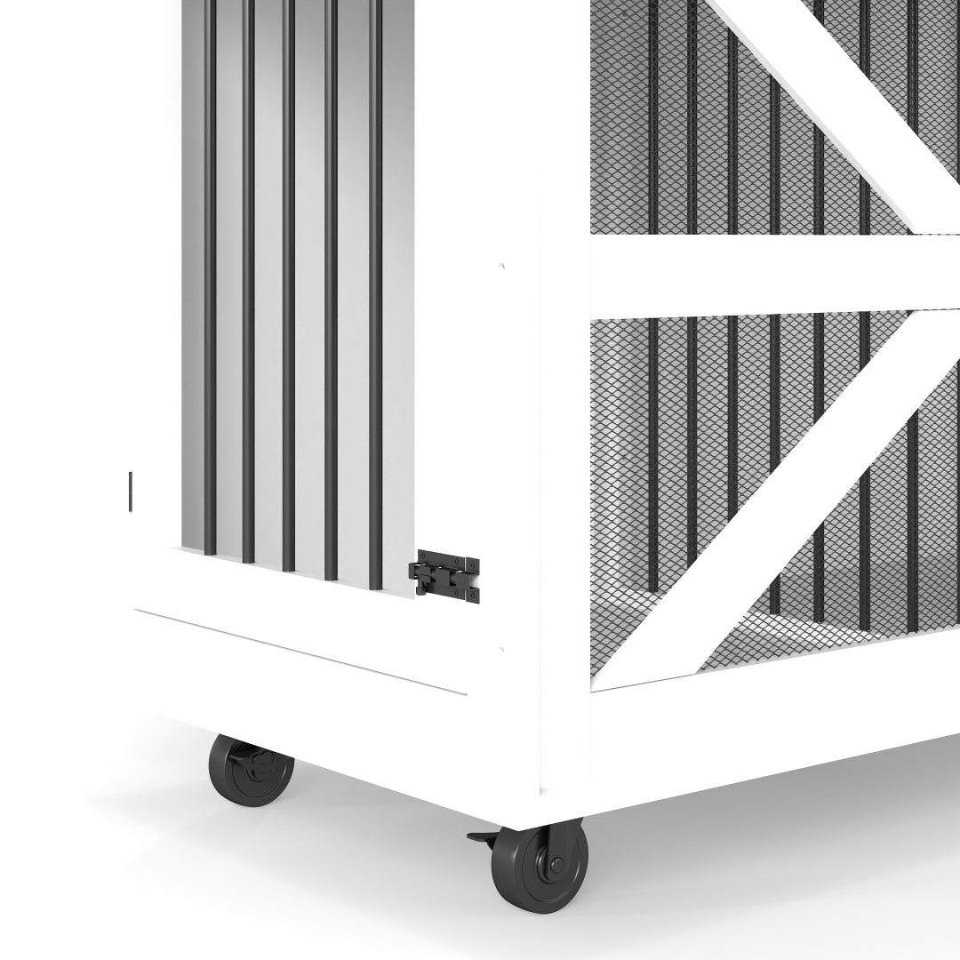 47.2 Mobile Dog Crate With Flip-Top Feeding Door, Dual-Access & 5 Caster System 2 Locking, Side Hooks - Multi-Functional Pet Kennel,double Dog Crate Furniture