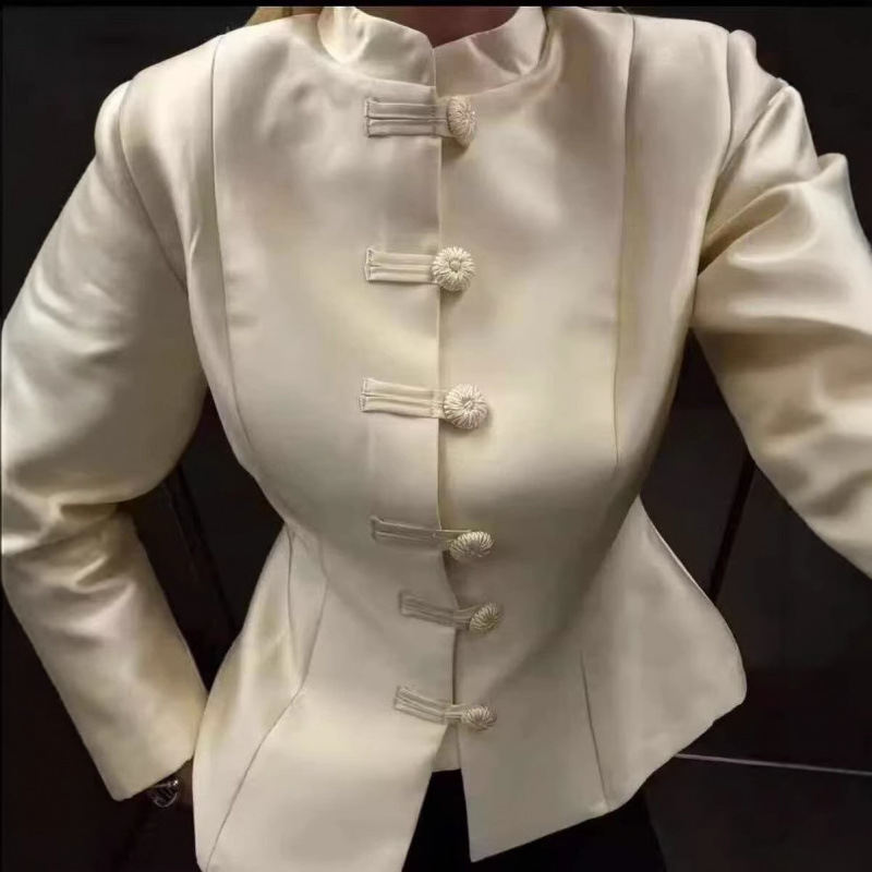 Best-selling Spring Versatile Stand-collar Button-front Waist-cinching Jacket