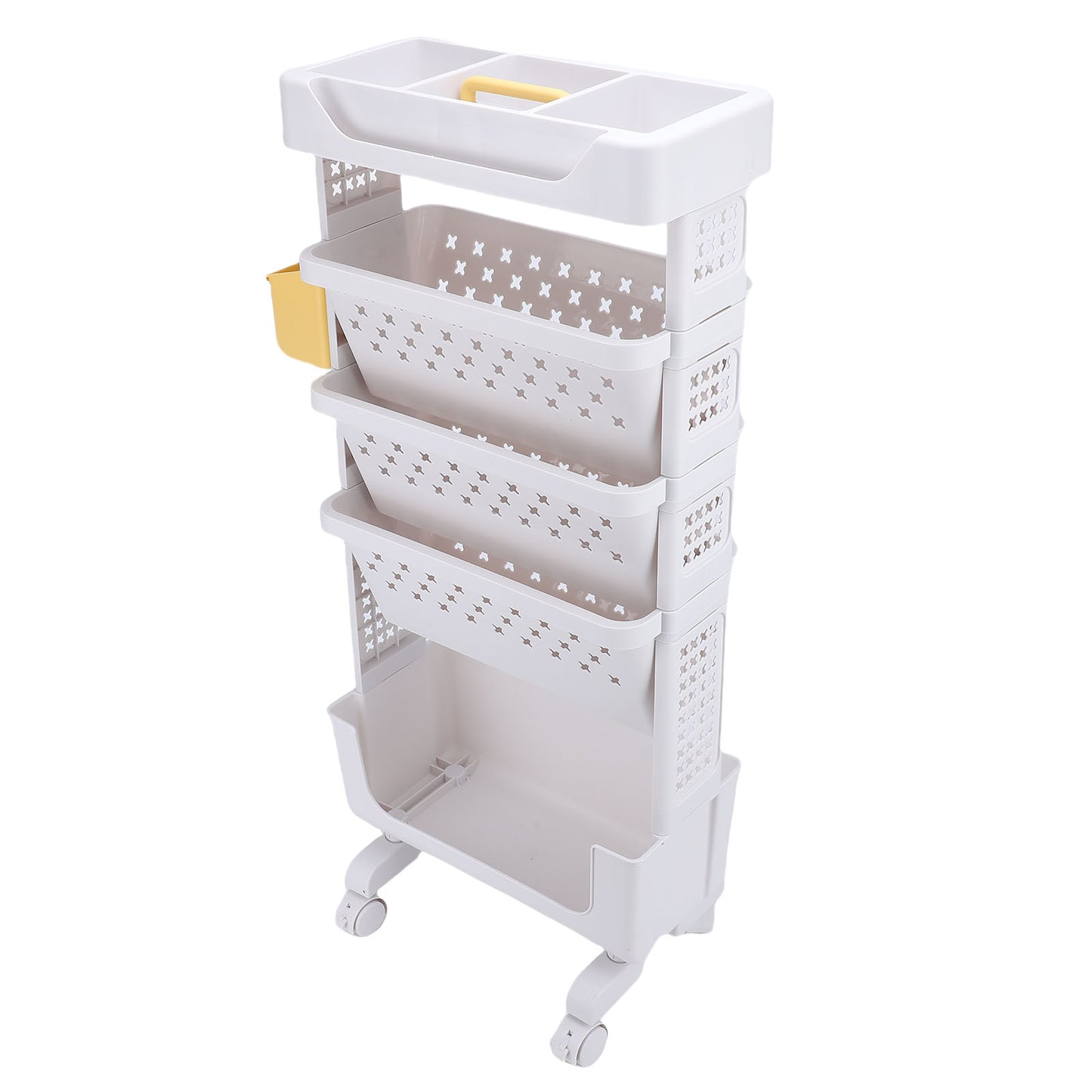 Rolling Book Cart 5 Tier PP Multi Functional Movable Storage Book Rack Utility Organizer Bookshelf With Lockable Casters For Study Office Bedroom White