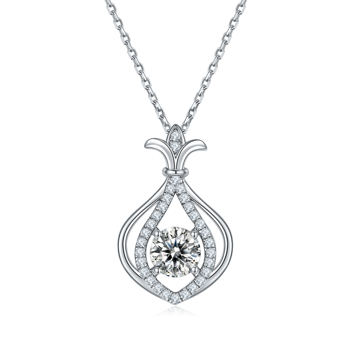 S925 Sterling Silver Teardrop Necklace, 1ct D-VVS1 Moissanite & Lab-Grown Gems, Platinum Plated 4g With GRA Certificate Gift Box