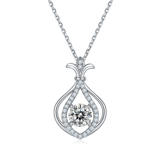 S925 Sterling Silver Teardrop Necklace, 1ct D-VVS1 Moissanite & Lab-Grown Gems, Platinum Plated 4g With GRA Certificate Gift Box