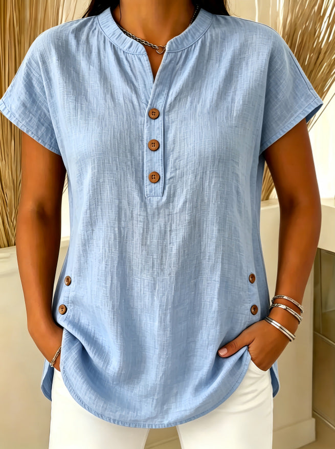 Womens Fashion Plus-Size Casual V-Neck Button-Up Shirt