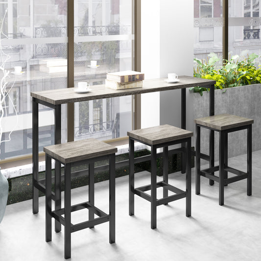 TOPMAx Counter Height Extra Long Dining Table Set With 3 Stools Pub Kitchen Set Side Table With Footrest  Gray