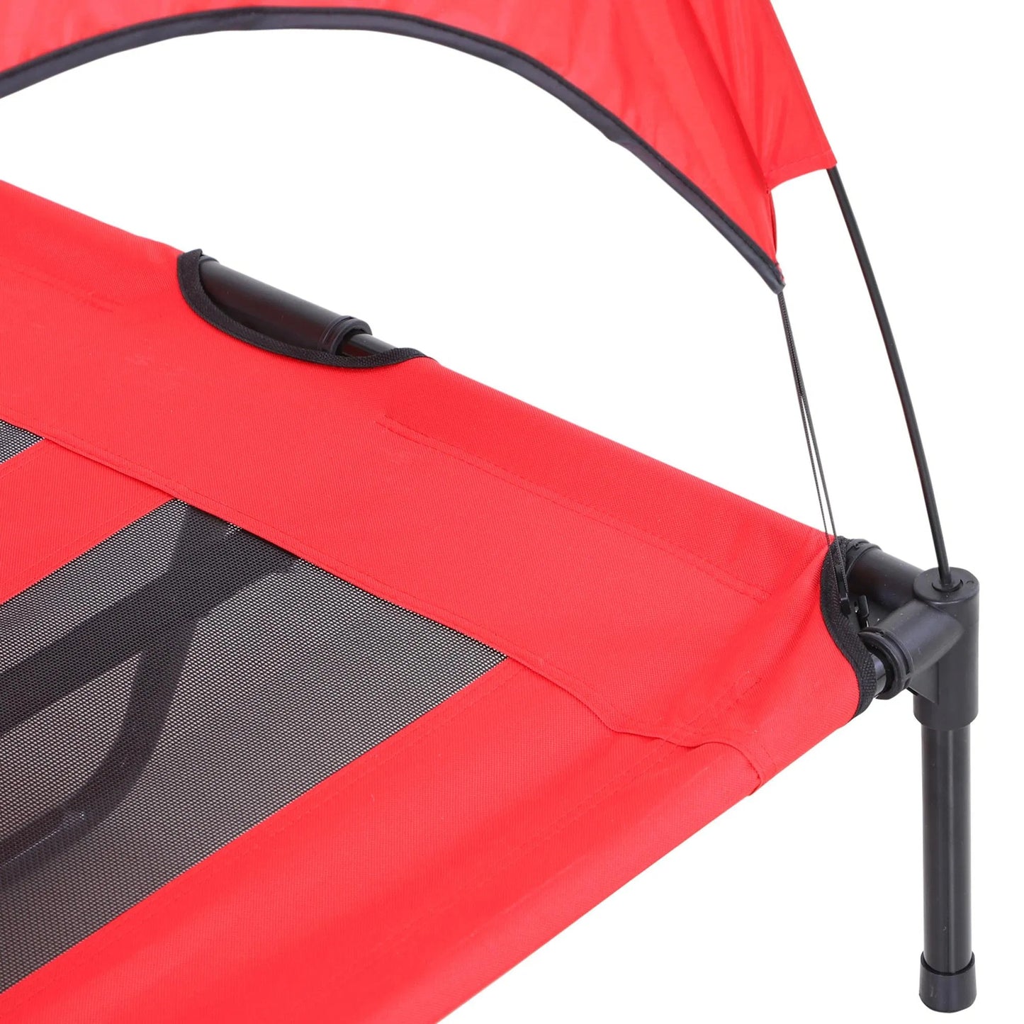 48 In X 36 In Elevated Dog Cot Cooling Pet Bed With UV Protection Canopy Shade, Portable Raised Outdoor Dog Bed, Heavy Duty Pet Hammock Bed For Medium & Large Dogs, Red