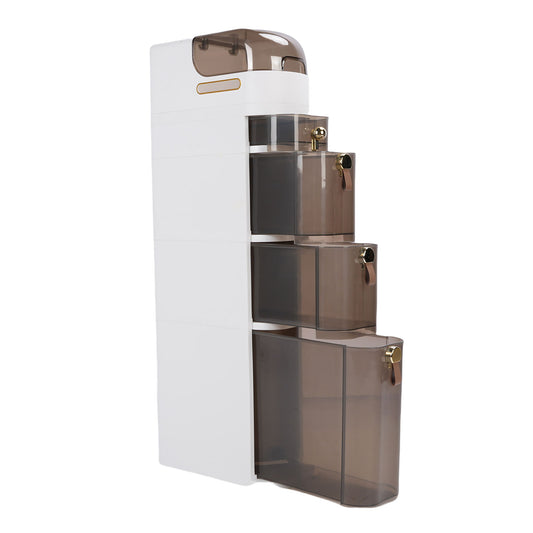 Bathroom Storage Cabinet PP PC Narrow Slim Organizer Small Corner Cabinet With 4 Wheels For Toilet Paper Kitchen Laundry 5 Layer