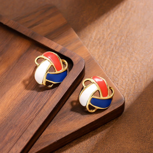 Vintage Enamel Drip Oil Triangle Geometric Earrings, Fashion Hollow Rotatable Floral Stud Earrings Women Jewelry
