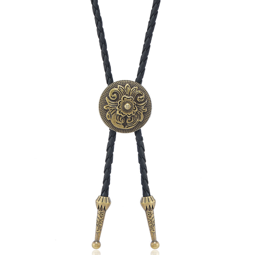 Pentagram Cow Alloy Pendant Polo Collar Necklace Vintage Punk Style Men's Leather Long Necklace Accessories