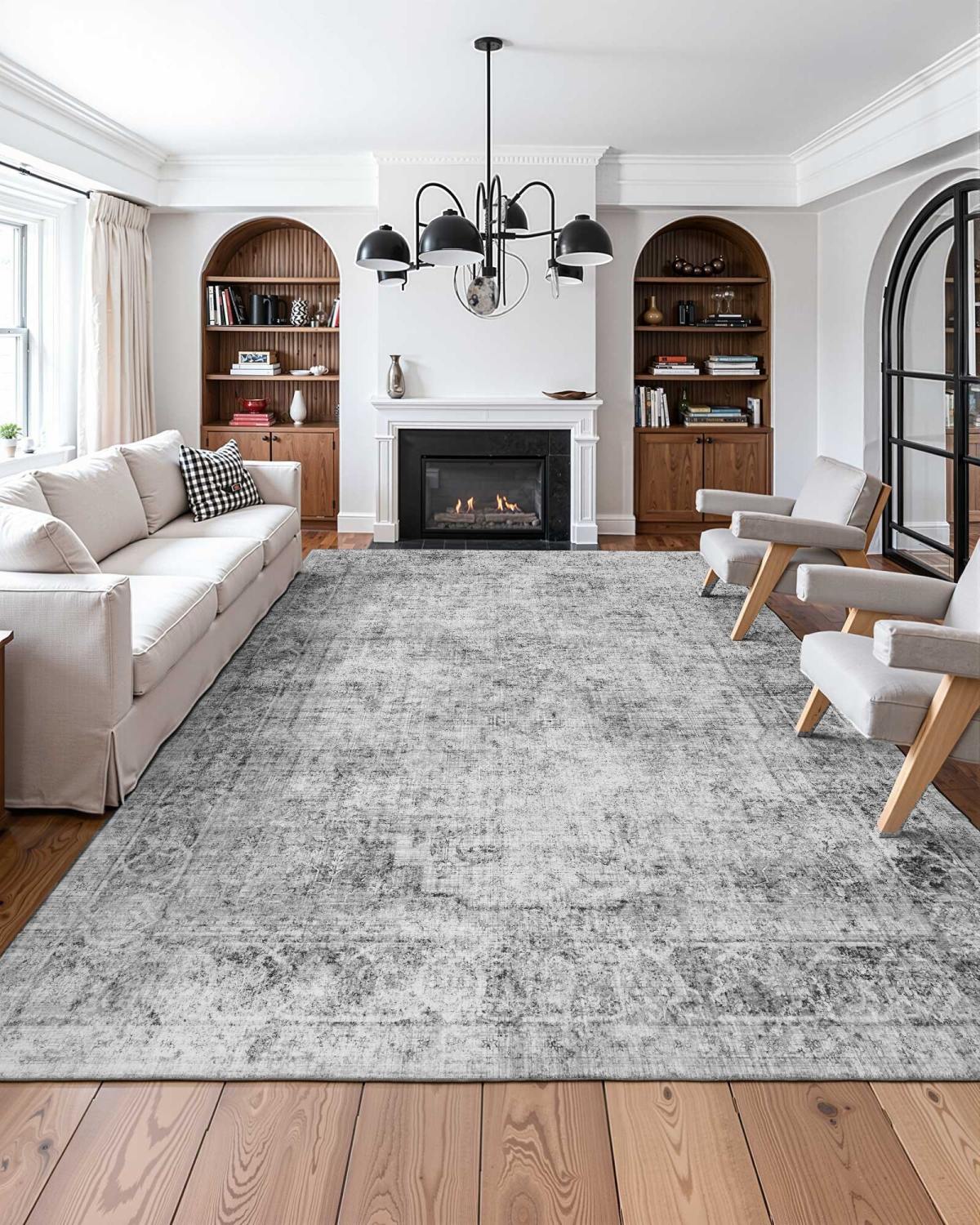 Area Rug, 9 X 12 Ft Large Washable Boho Rug, Non-Slip And Tear-Resistant Soft Carpet, Pet & Child Friendly Bohemian Area Rugs, Indoor Mat For Bedroom, Living Room, Kids Room, Office, Gray
