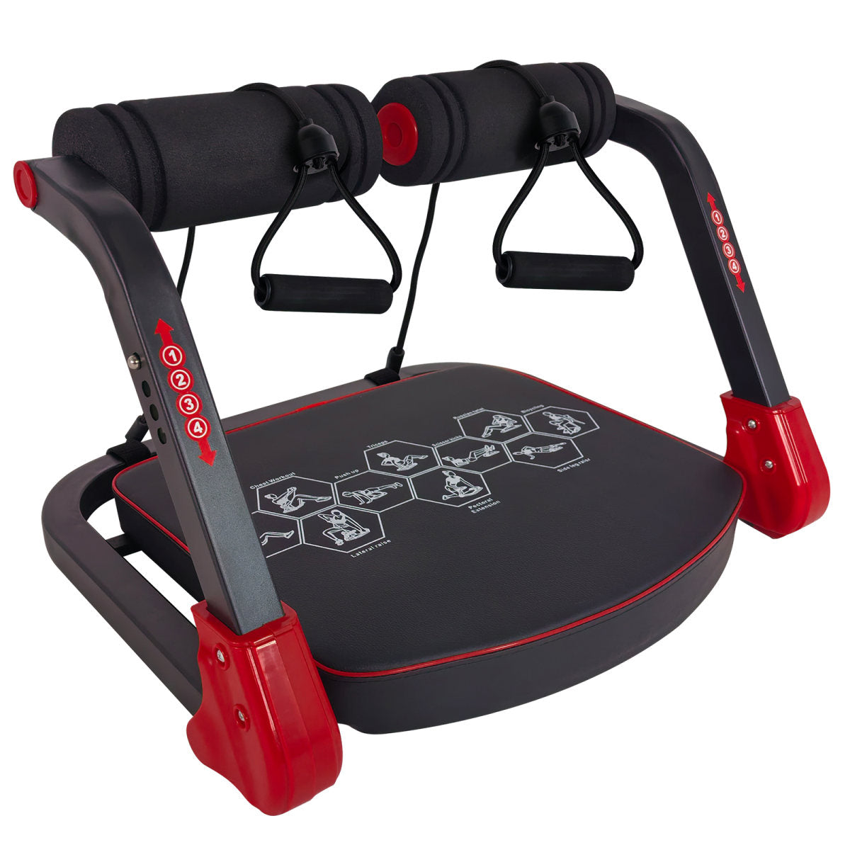 Ab Core Trainer Abdominal Machine For Home Gym With Resistance Bands Red