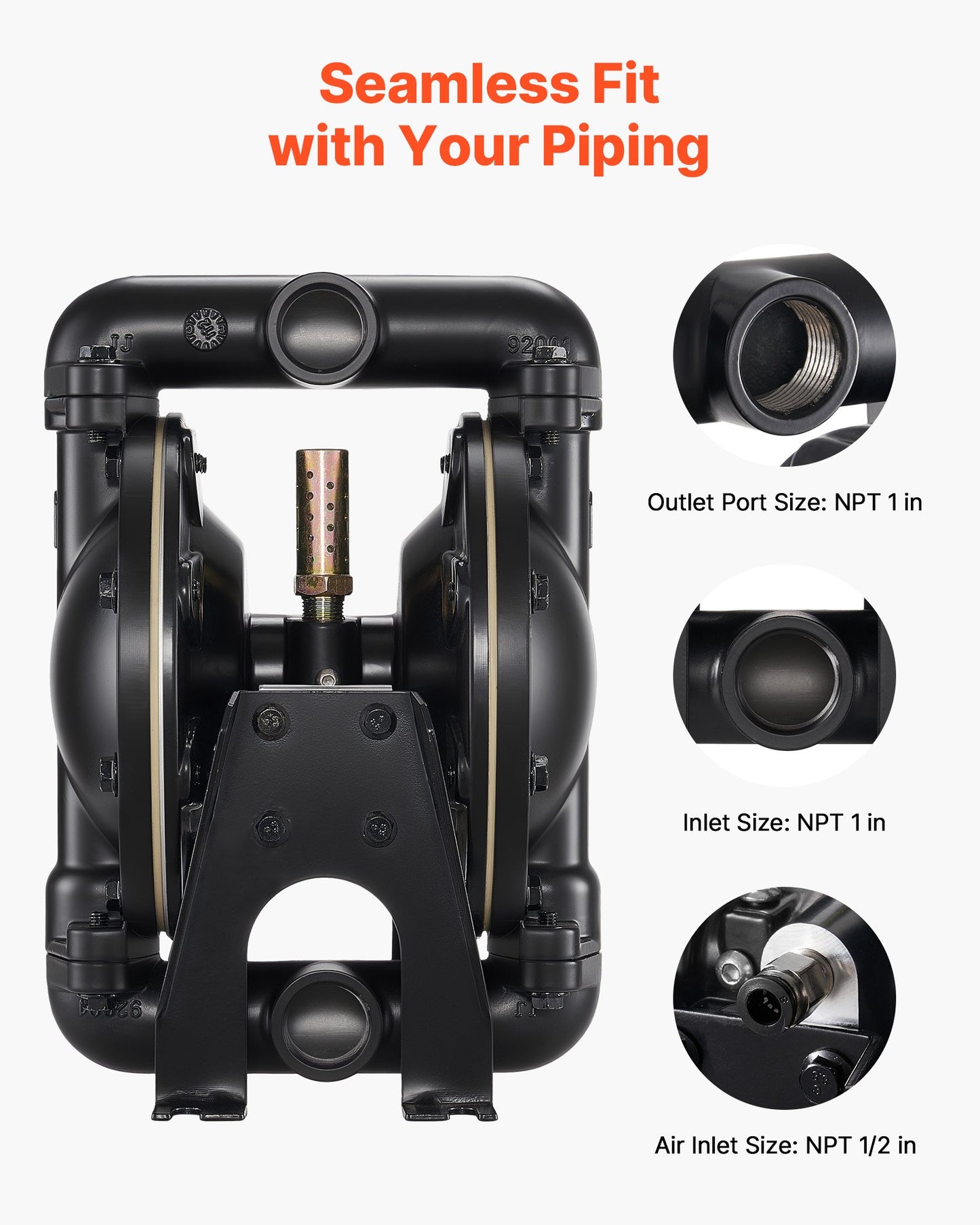 Air Operated Double Diaphragm Pump, 35 GPM, 1 Inch Inlet & Outlet Pneumatic Waste Oil Transfer Pump, Max 114 PSI, Aluminum Alloy Body, Air-Operated For Diesel, Grease, Kerosene, Gasoline & Oil