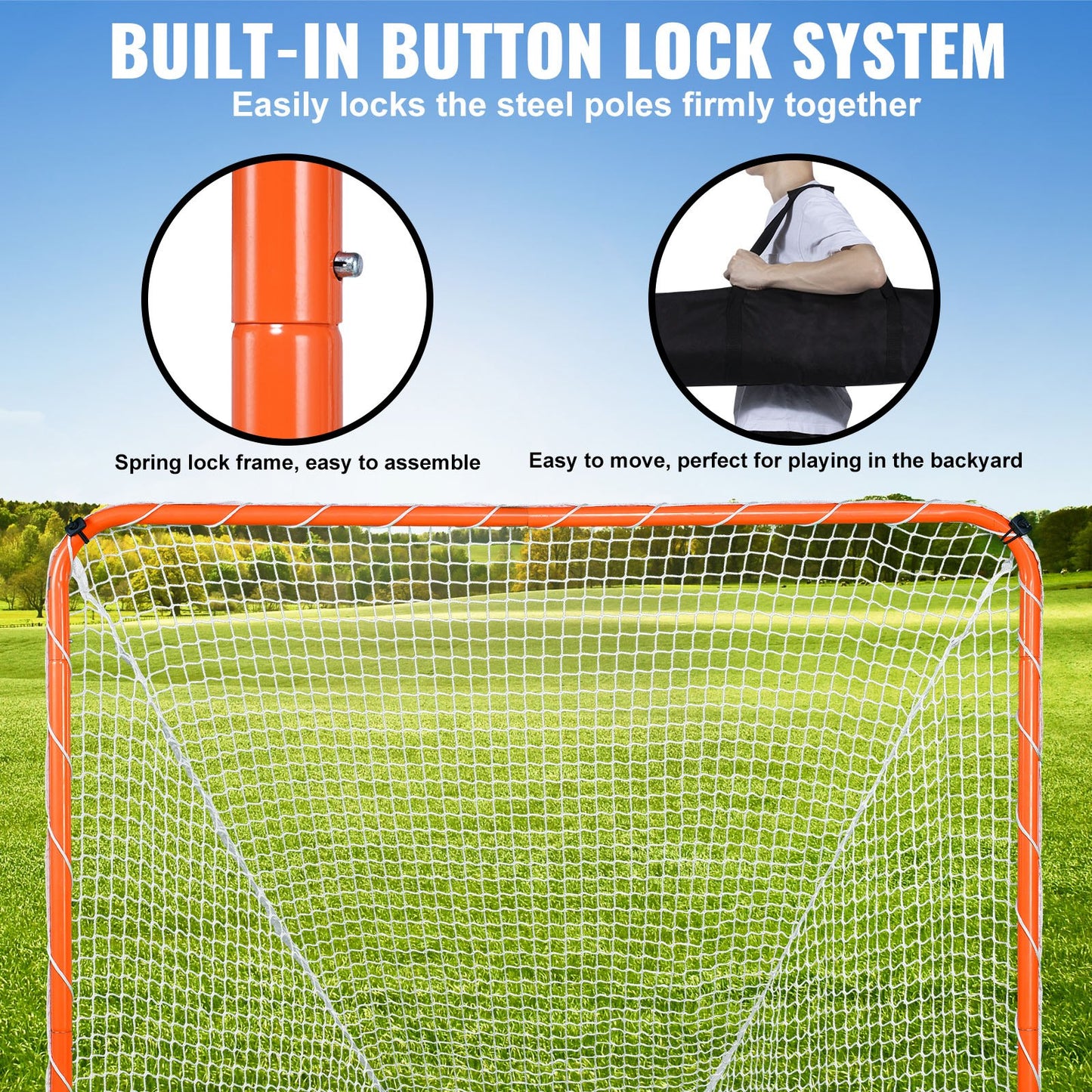 Lacrosse Goal, 6' X 6' Lacrosse Net, Steel Frame Backyard Lacrosse Training Equipment, Portable Lacrosse Goal With Carry Bag, Quick & Easy Setup, Perfect For Youth Adult Training, Orange