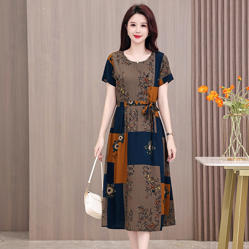 New Elegant Cotton Silk Dress For Middle Aged And Senior Women