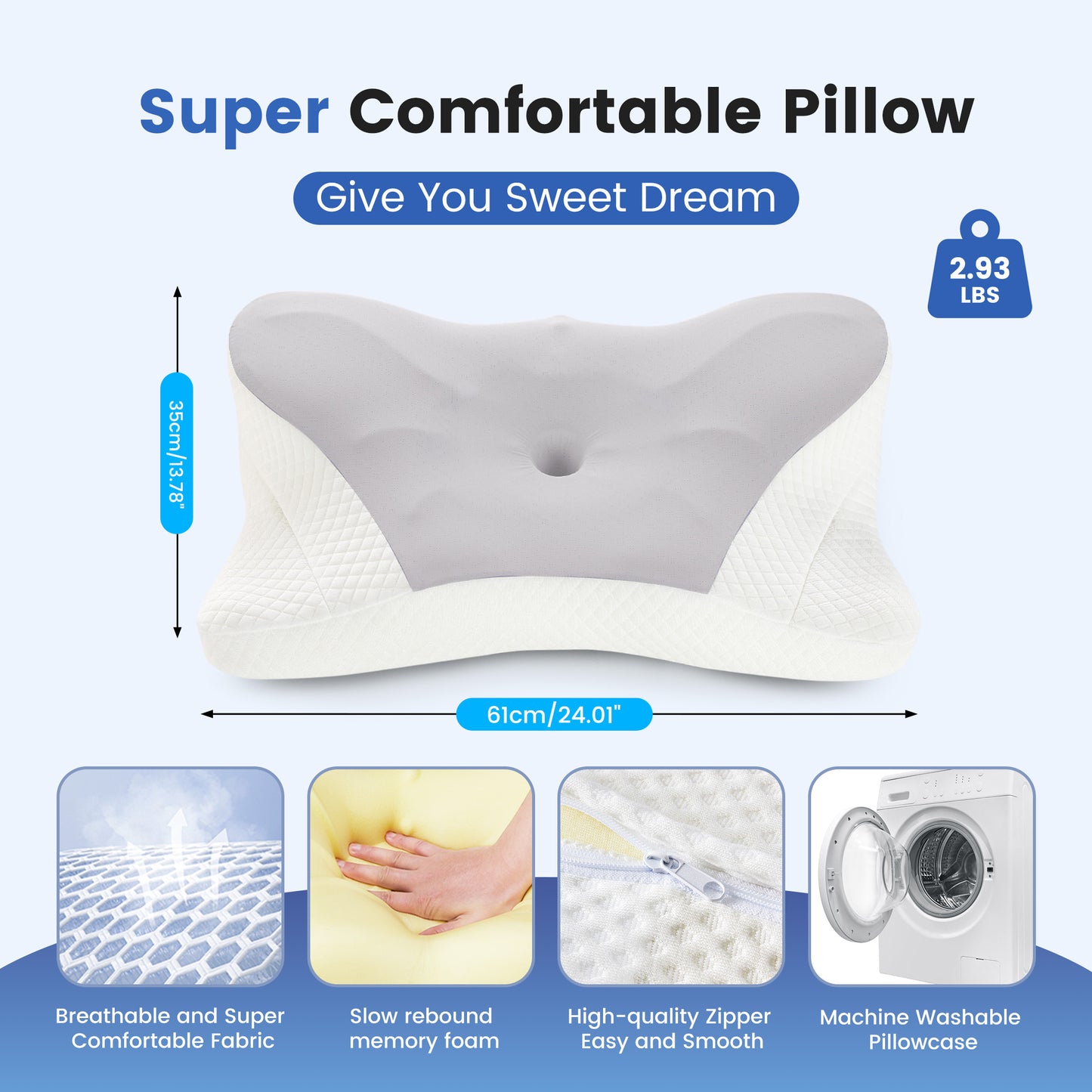 2 Pack Memory Foam Pillow, A Cooling Type Sleep Pillow Designed To Provide Neck Support When Lying On One's Side