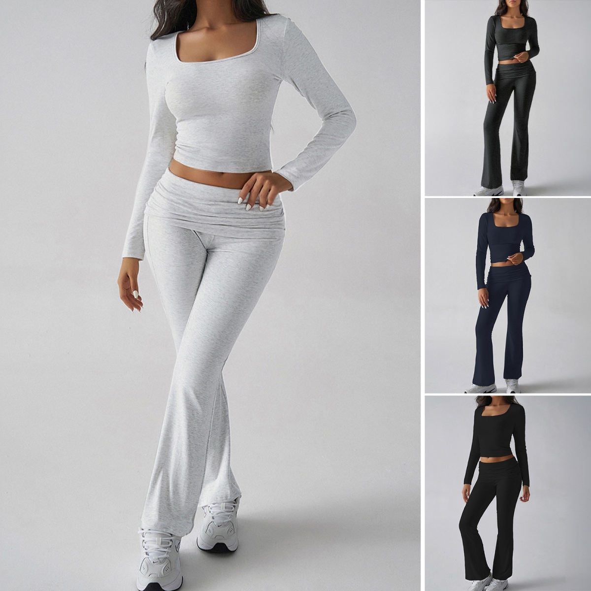 Casual Knitted Long-sleeved Top Yoga Top Pants