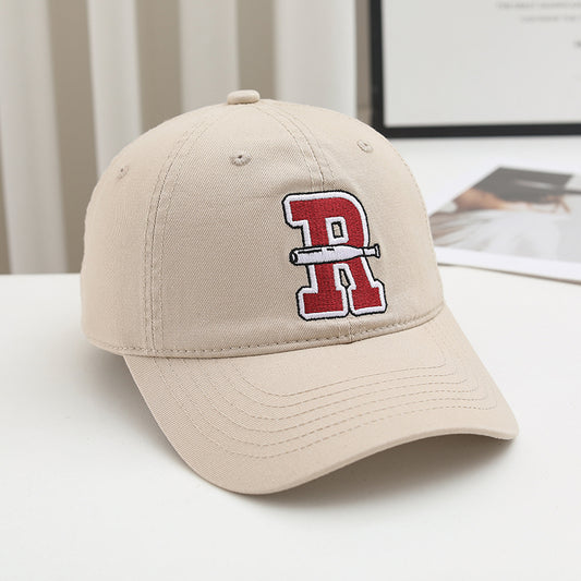Summer Men's And Women's All-purpose Solid-color Embroidered R-letter Casual Korean-style Baseball Cap For Daily Couple Date Outfits
