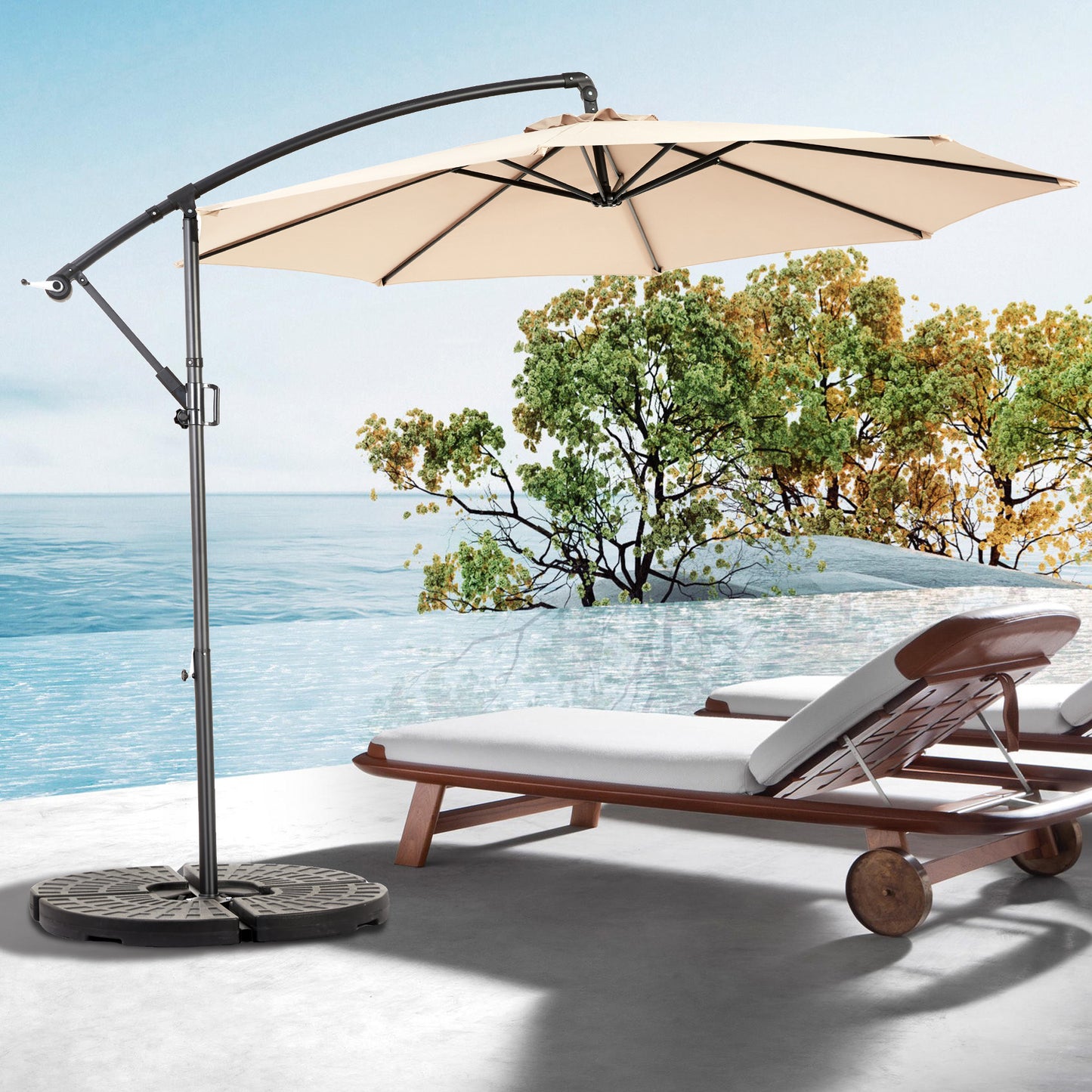 Best Choice Products 10ft Offset Hanging Market Patio Umbrella W Easy Tilt Adjustment, Polyester Shade, 8 Ribs For Backyard, Poolside -  Khaki  No Base