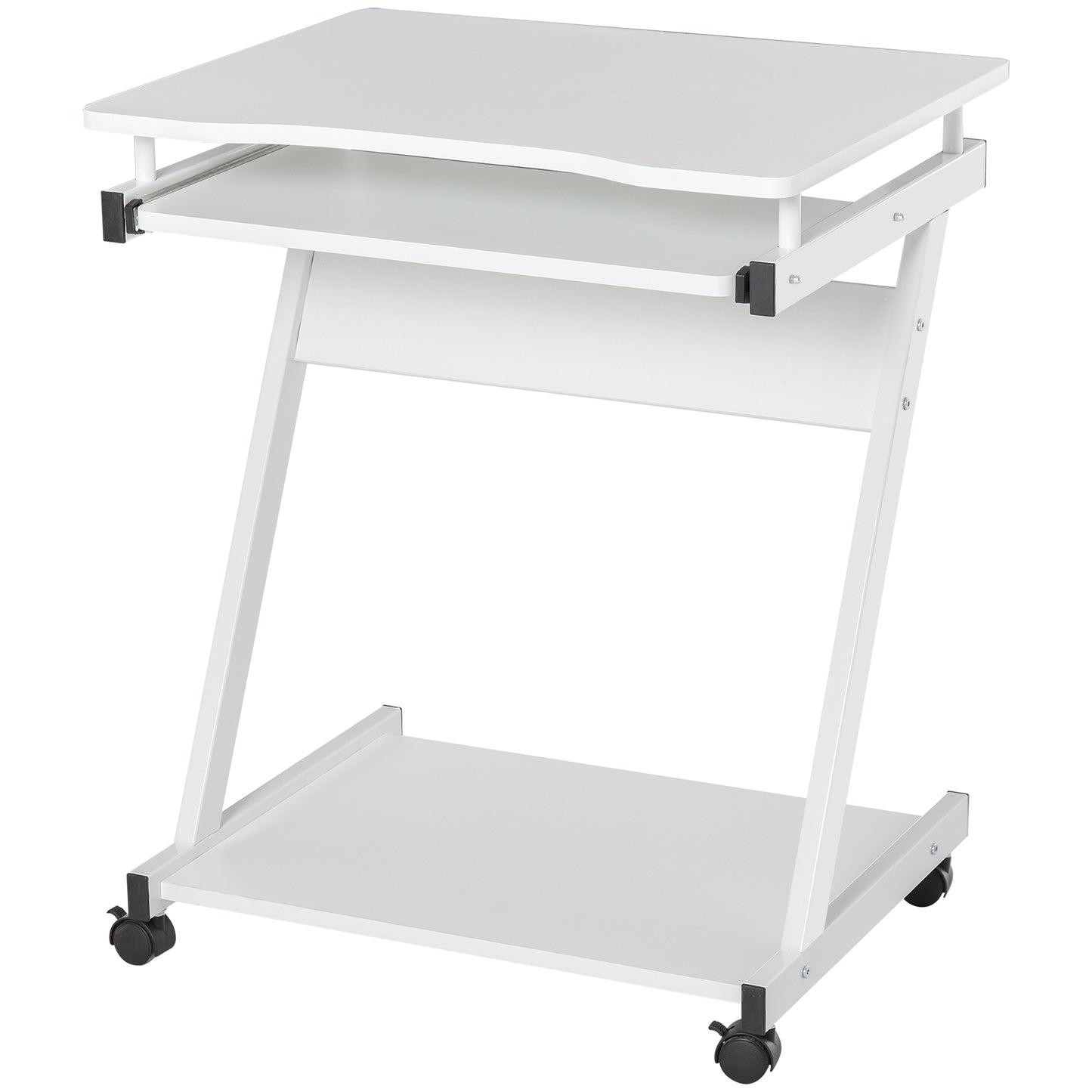 Movable Computer Desk With 4 Moving Wheels Sliding Keyboard Tray Home Office Workstation White