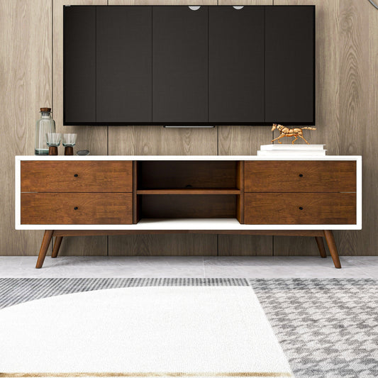 Caroline Walnut White TV Stand Up To 72   For Living Room Decor