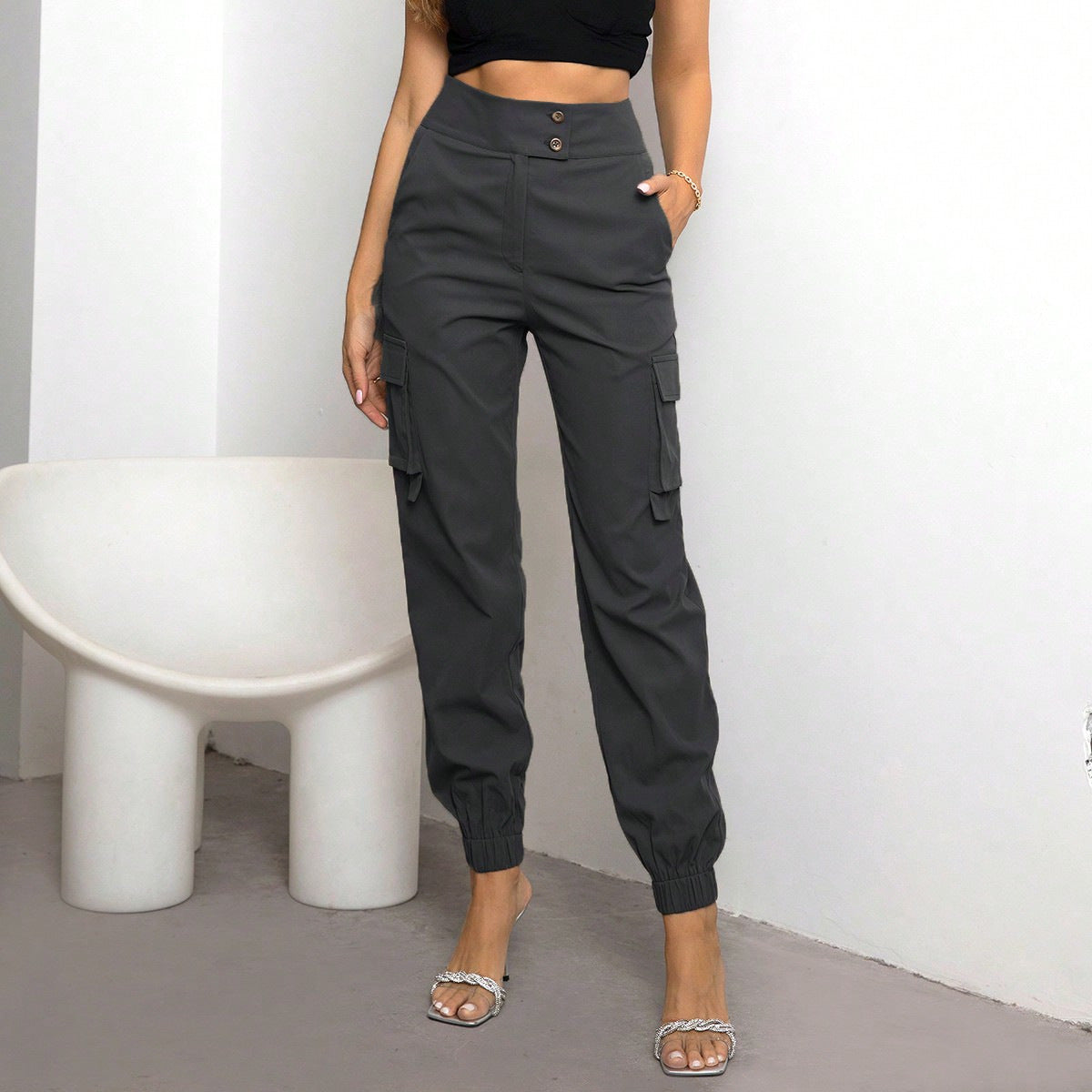 Fashionable Casual New-style Long Pants With Turn-up Cuffs And Side Pockets