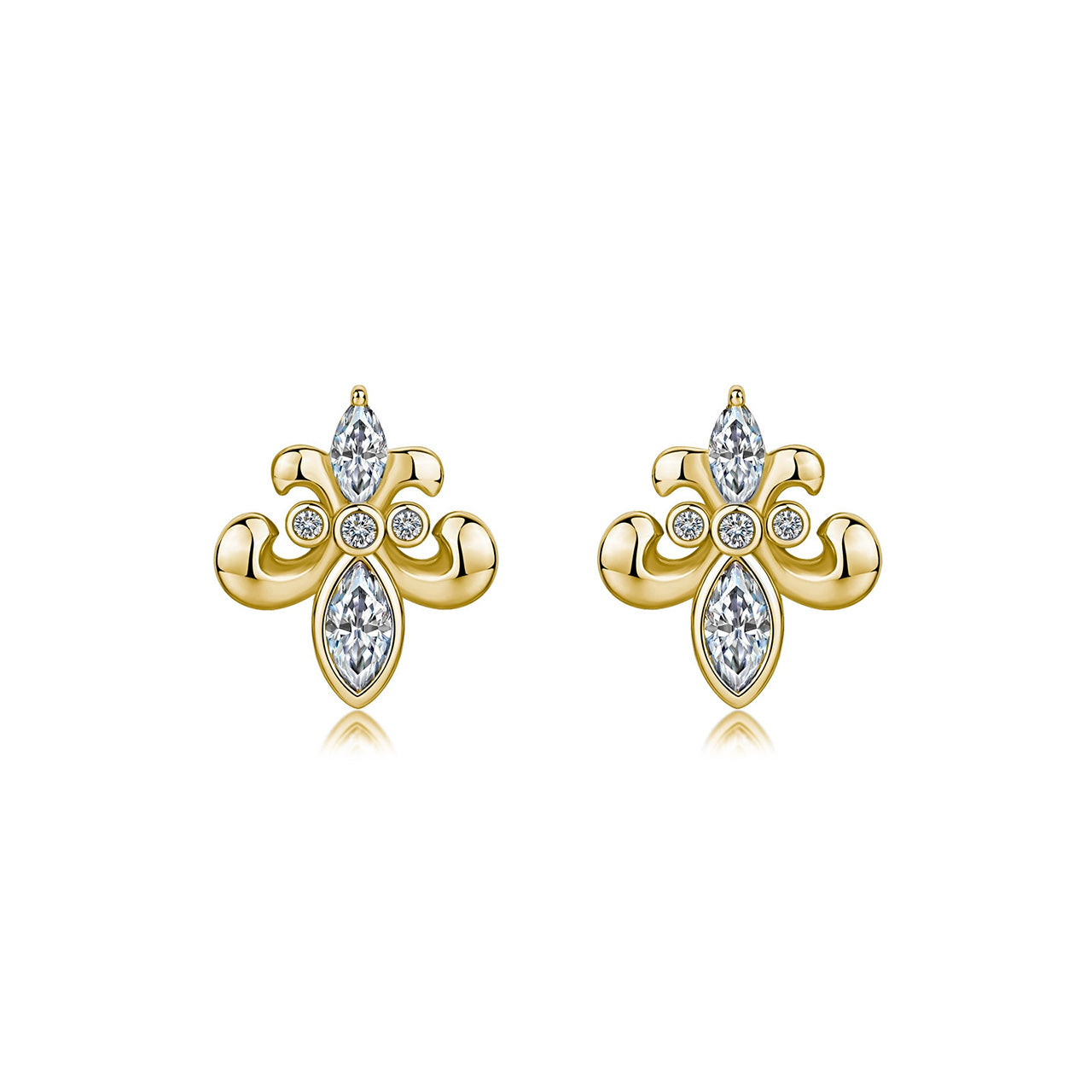 S925 Sterling Silver Fleur-de-lis Stud Earrings, D-VVS1 Moissanite Marquise Cut, Platinum Plated 1.8g, Elegant Women's Jewelry Gift Box