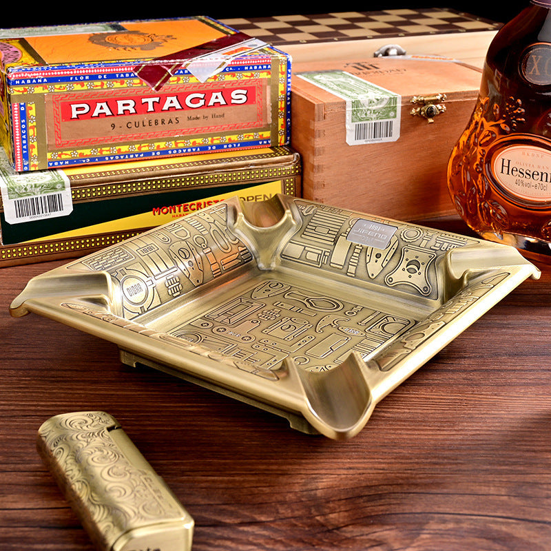 Gift-Ready Copper Metal Pattern-Engraved Household Ashtray
