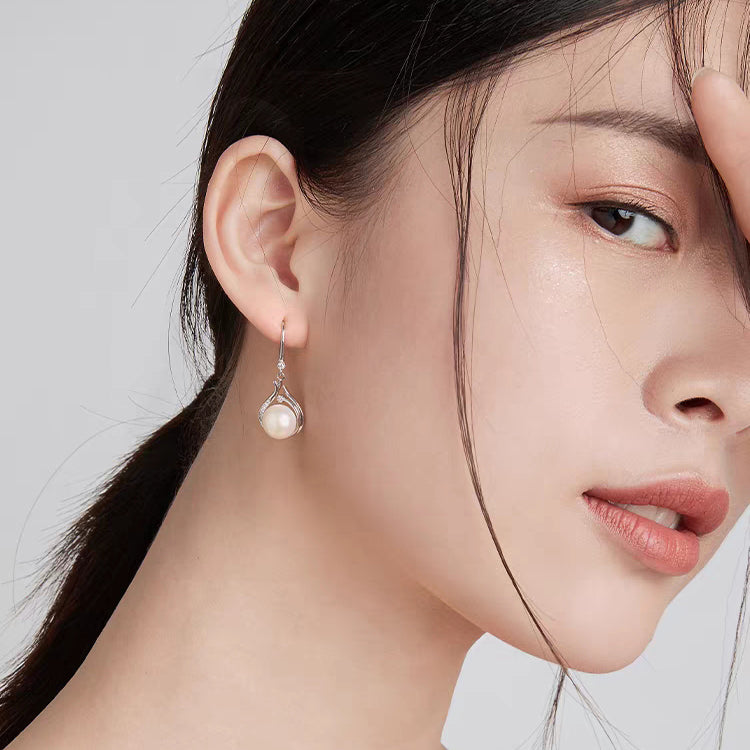 1 Pair 999 Sterling Silver Zircon Flame-shaped Pearl Drop Earrings, Elegant & Slimming, Perfect For Daily, Party & Dating, Ideal Valentine's Gift