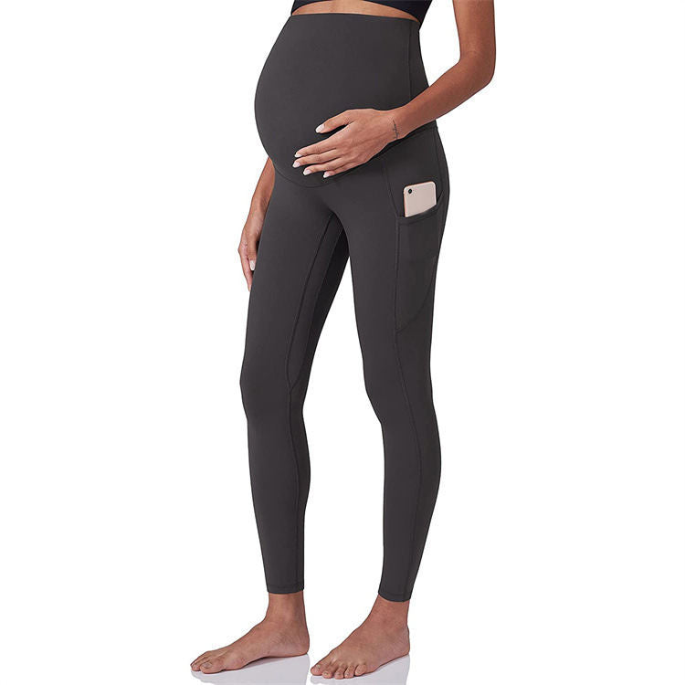 Women's Maternity Belt Pocket Yoga Pants Cropped Trousers