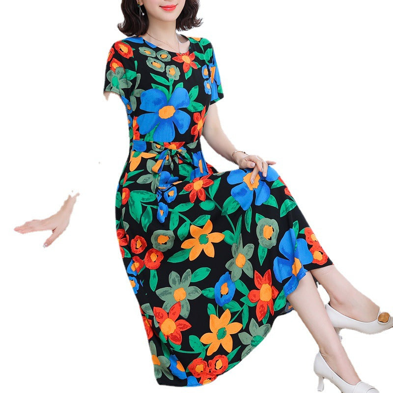 New Elegant Cotton Silk Dress For Middle Aged And Senior Women