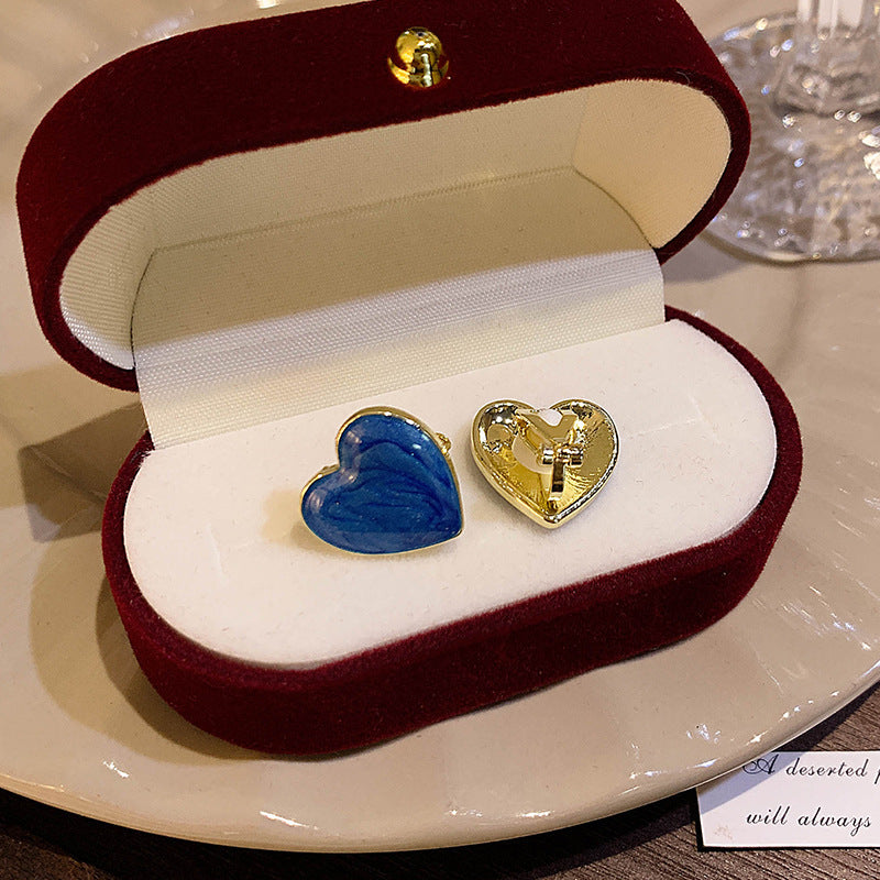 Women Blue Heart Shape Clip Earrings Non Piercing Dainty Minimalist Jewelry Gift