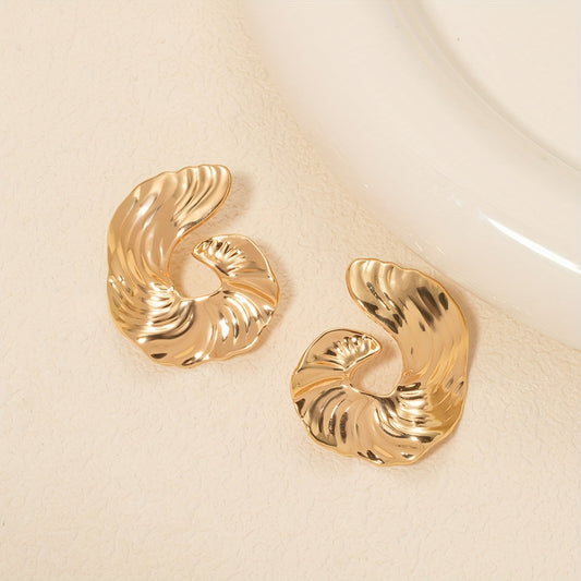 1 Pair Boho Style Irregular Spiral Texture Geometric Earrings, Elegant Design, Perfect For Women's Daily Wear, Banquets & Vacations, All-Season Jewelry Gift