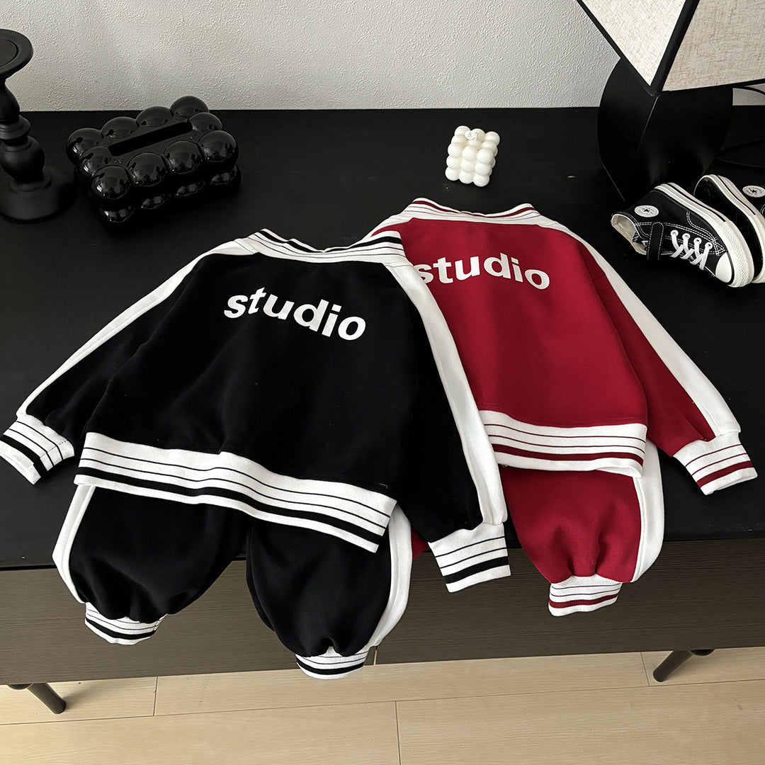 Childrens Korean-style Sports Top And Pants Set